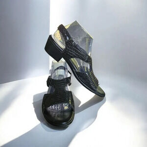 SAS Suntimer Croc Embossed Sandals Size 11 Black Patent Leather Comfort